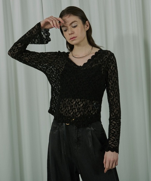 ペレック　今季新作レースカットソー Ezick tシャツ Classic ladyベロアレーストップス レディース