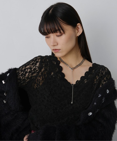 Ezick tシャツ Classic ladyベロアレーストップス レディース