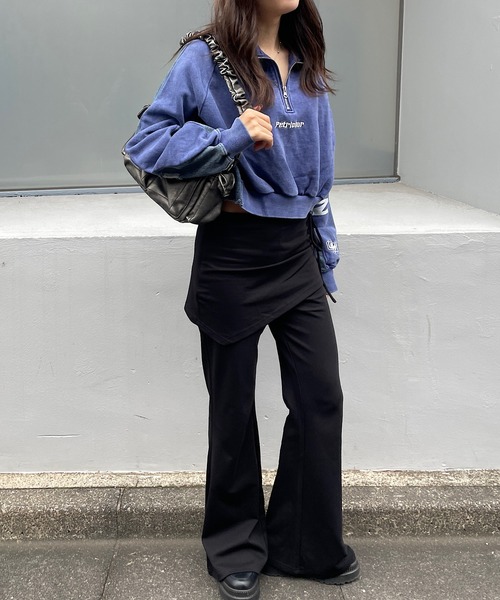 トレーナー スウェット ショート丈デニム切替ハーフジッププルオーバー レディース Roger&Raw トレーナー スウェット ショート丈デニム切替ハーフ