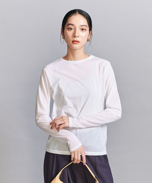 BEAUTY&YOUTH コットンナイロン天竺シアー クルーネック Tシャツ　白 BEAUTY&YOUTH UNITED ARROWS｜コットンナイロン天竺 シアー