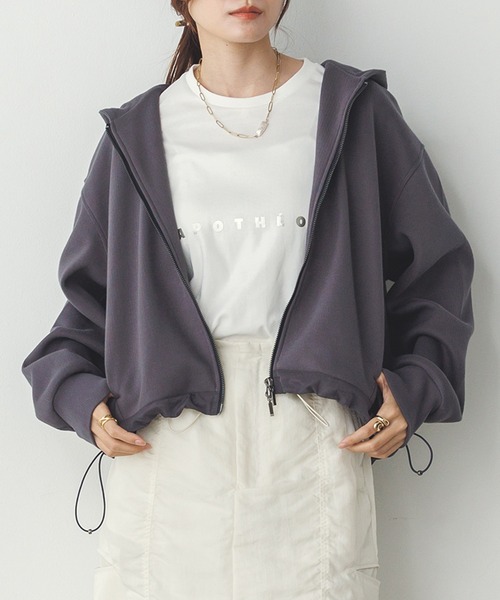 hunch パーカー ダブルジップ ショートフーディ レディース