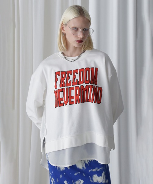 トレーナー スウェット (OKIRAKU×ROSEBUD)FROCKY PRINT DOCKING HEM SWEAT レディース ROSE BUD トレーナー スウェット (OKIRAKU×ROSEBUD)FROCKY PRINT