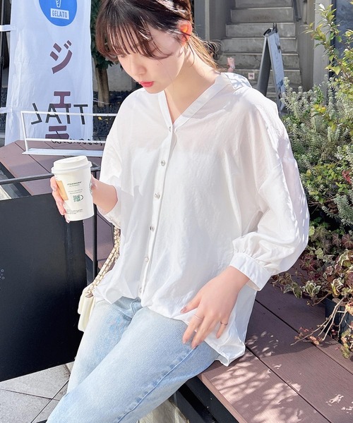 【美品】インゲボルグ★レースアップデザインが美しい♪ 五分袖ブラウス ボタン開閉 白系 z17910 セール】 【OUTLET】チュールエンブレースブラウス （シャツ・ブラウス