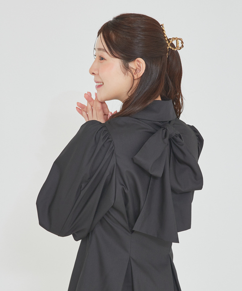 SHARE SPIRIT　ブラウス風ボリューム袖ワンピース　カーキ　Size38 7分袖スキッパーシャツワンピース（シャツ/ブラウス）｜rps