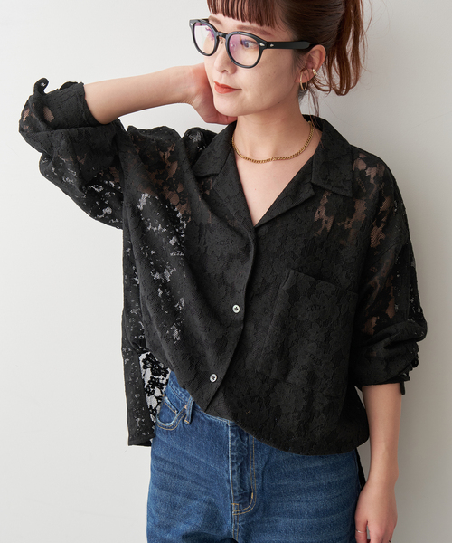 完売品 spick&span レースオープンカラーシャツ Spick＆Span ブラウス シャツ レースオープンカラーシャツ