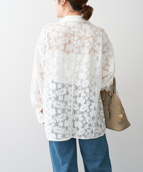 Spick＆Span ブラウス シャツ レースオープンカラーシャツ