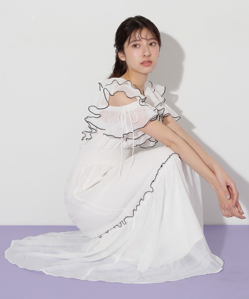 JILL by JILL STUART シアーチェックボリュームフリルワンピース JILL by JILL STUART（ジルバイジルスチュアート） ワンピース シアー