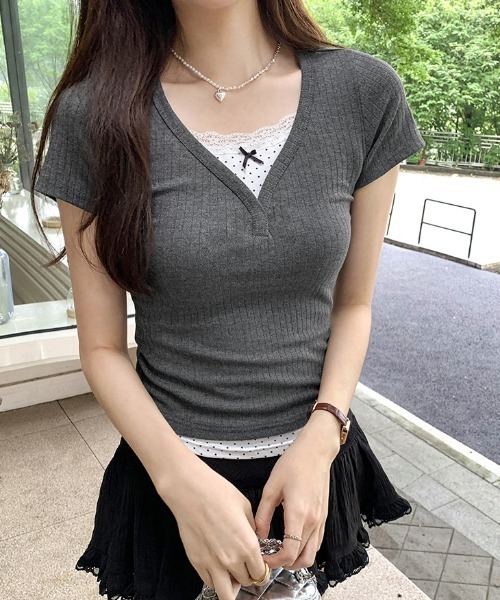 gossip!ロサンゼルス tシャツ Y2K レイヤード風 バレエコア カットソー