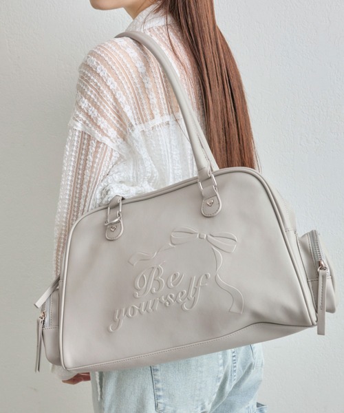 OLIVE des ショルダーバッグ バッグ エンボスリボンボストン