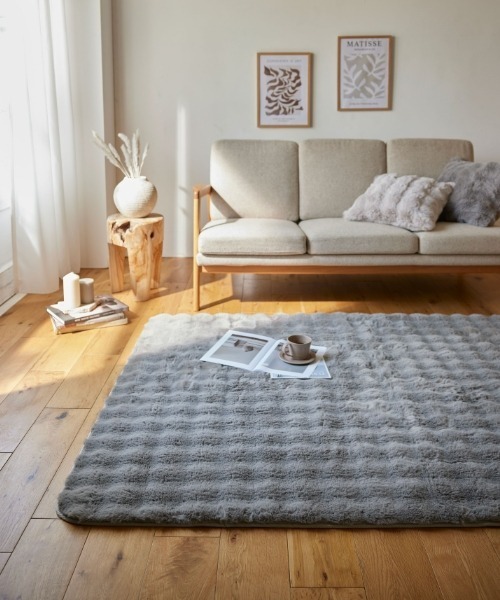 ラグ ラグマット モコモコ デザインラグ ラビットファー調｜90×130cm