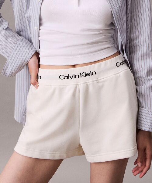 【 】ハイウエスト ロゴ テープ ショートパンツ ♪ Calvin Klein パンツ ロゴ テープテリーショートパンツ