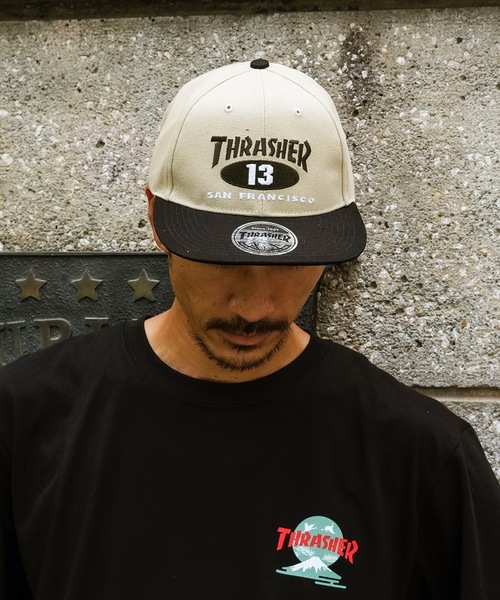 80's THRASHER スラッシャー 黒 スナップバック トラッカーキャップ THRASHER（スラッシャー） Thrasher Magazine(US企画)スナップバック