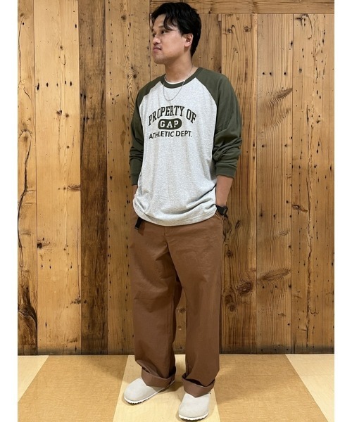 「GAP」 長袖Tシャツ L カーキ メンズ