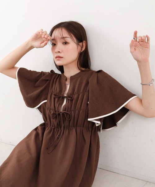 BAB（バブ） ワンピース 夏 半袖 「S・Mサイズ展開」配色パイピング