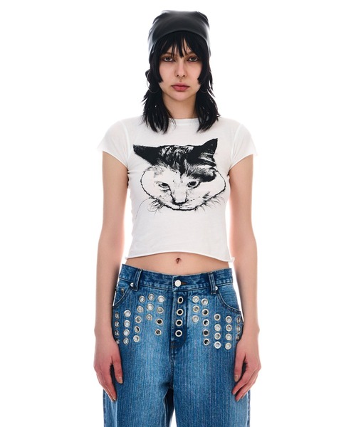 tシャツ CAT PRINT TINY TEE レディース