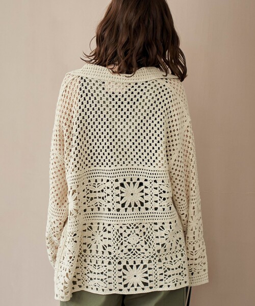 coen（コーエン） カーディガン クロシェ襟付きニットカーディガン