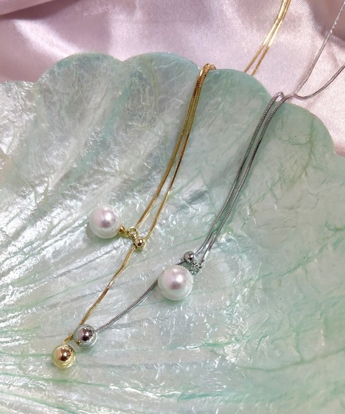 Blanc de Blue ネックレス パールループタイネックレス レディース 