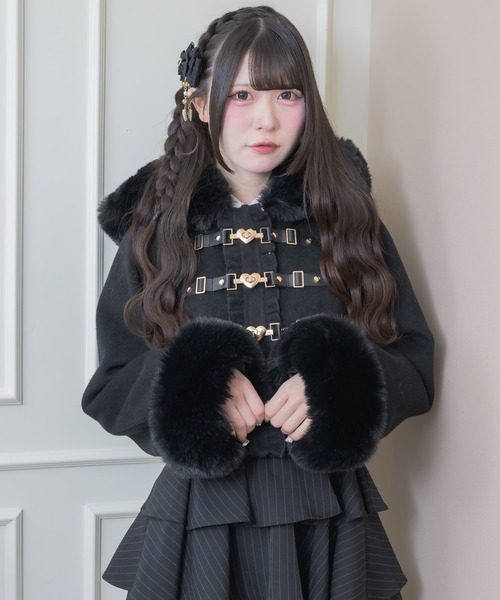 可愛い❣️ 美品　パーリーゲーツ　 ブラック系にハート総柄アウター ROJITA（ロジータ） コート アウター 「完売カラー/ZOZO限定リバイバル