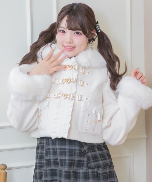 ハートバックルファー付きショートコート ホワイト ROJITA（ロジータ） コート アウター 「完売カラー/ZOZO限定リバイバル
