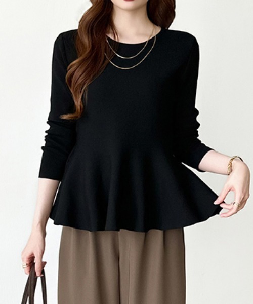 【美品】ペプラムプリーツニット 優待価格[THREE SQUARE]付け衿ペプラムニット | KOBUNSHA SELECT SHOP
