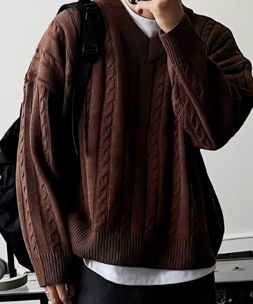 セーター ニット ローゲージ Vネック ニットプルオーバー メンズ