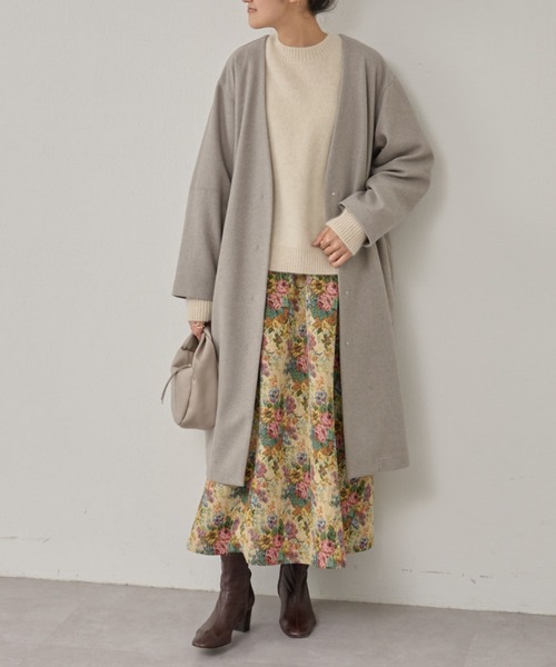 Beardsley ノーカラー　コート　 オフホワイト BEARDSLEY（ビアズリー） ノーカラーコート 2 ホワイト レディース