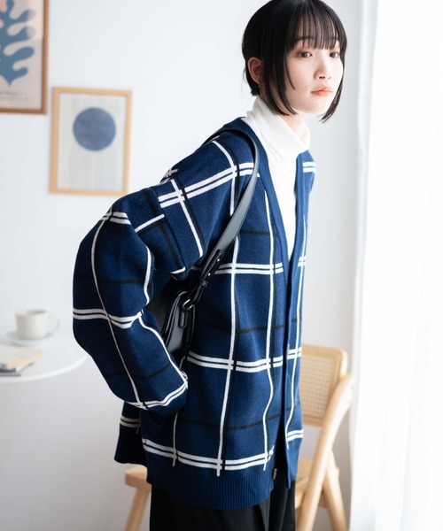 「WEGO」 ニットカーディガン LARGE ネイビー メンズ_画像3