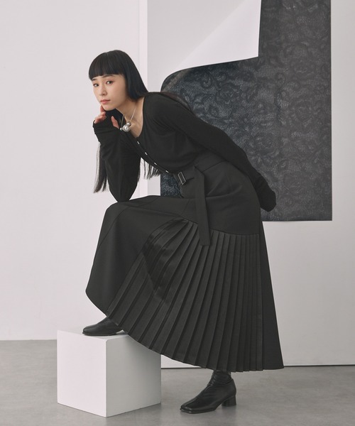 25年モデル✨極美品✨希少サイズ✨プリーツプリーズ　ロングスカート　ブラック　黒 ELUNIS ロング スカート 夏 サイドプリーツフレアスカート : ZOZOTOWN