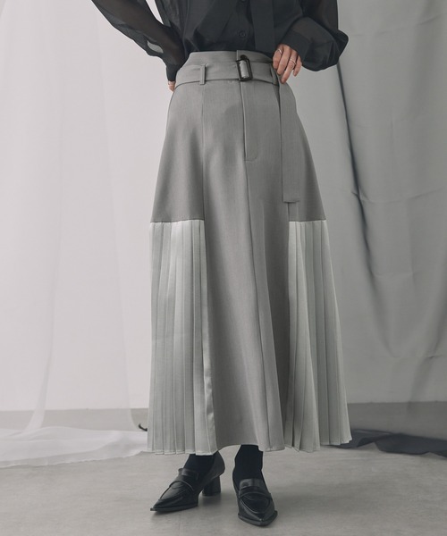 ELUNIS ロング スカート サイドプリーツフレアスカート : ZOZOTOWN
