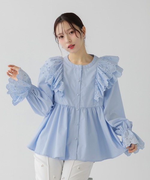 Fit more（フィットモア） ブラウス シャツ 袖カットワークレース 