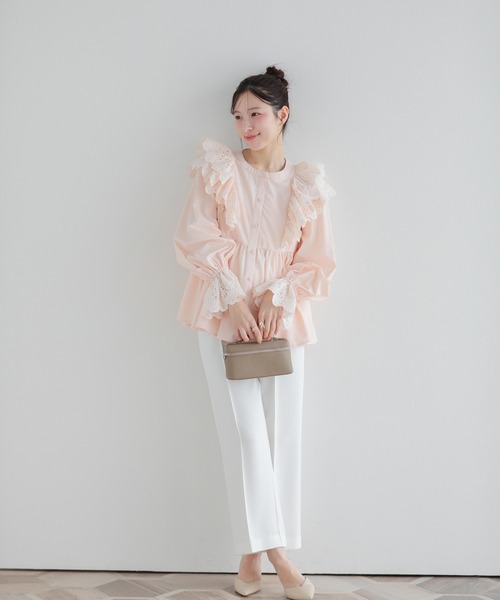 Fit more（フィットモア） ブラウス シャツ 袖カットワークレース 