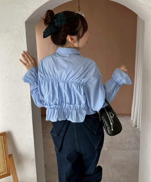 シャツ/ブラウス(長袖/七分) arm volume frill cropped blouse トレンド感満載ブラウス❤︎arm volume frill cropped blouse