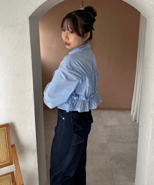 シャツ/ブラウス(長袖/七分) arm volume frill cropped blouse トレンド感満載ブラウス❤︎arm volume frill cropped blouse