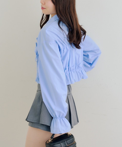 シャツ/ブラウス(長袖/七分) arm volume frill cropped blouse トレンド感満載ブラウス❤︎arm volume frill cropped blouse
