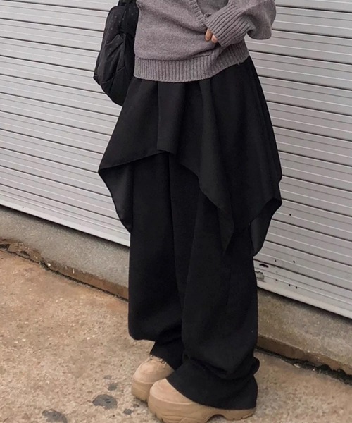 LYEON（リヨン） ワイドパンツ パンツ アシメスカートレイヤードワイド