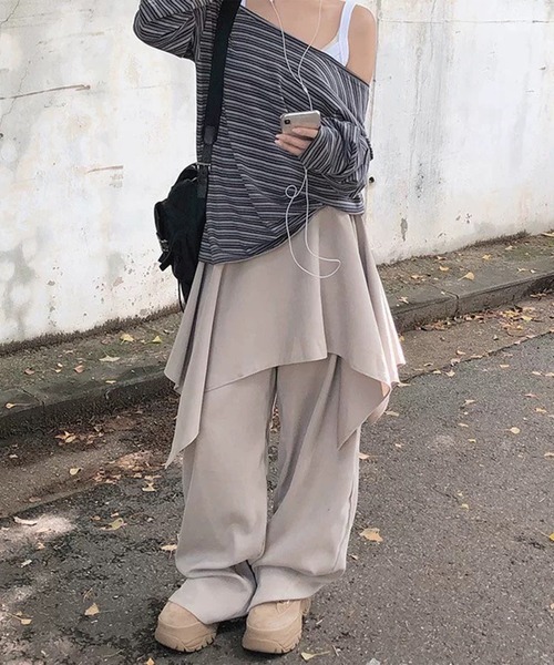 LYEON（リヨン） ワイドパンツ パンツ アシメスカートレイヤードワイド