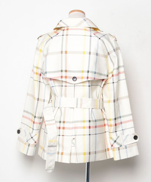 新品・未使用★COACHチェック柄トレンチコート　XS/M　ミディアム丈ベルト付 COACH（コーチ） チェック柄トレンチコート M ホワイト レディース