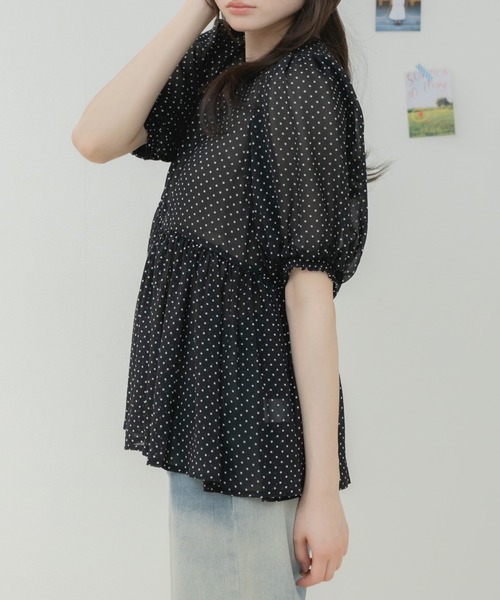 HEILIS（ヘイリス） ブラウス シャツ 半袖 シフォンドットペプラム