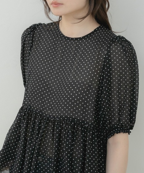 HEILIS（ヘイリス） ブラウス シャツ 半袖 シフォンドットペプラム
