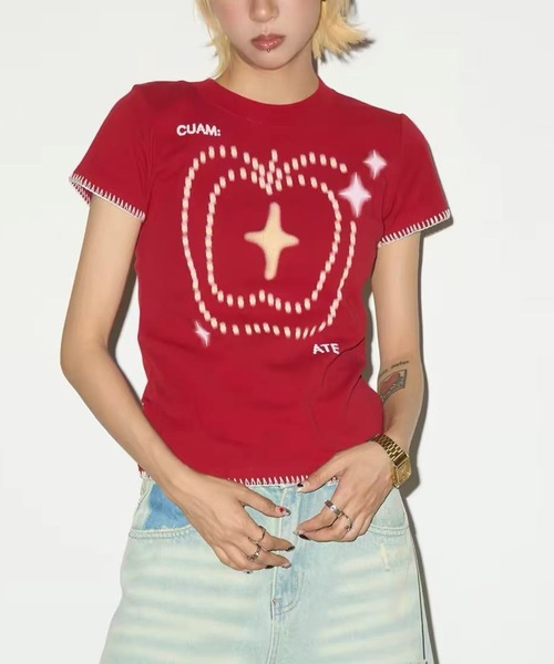 Achic（アシック） tシャツ 半袖 Y2K アップルプリント コンパクトT