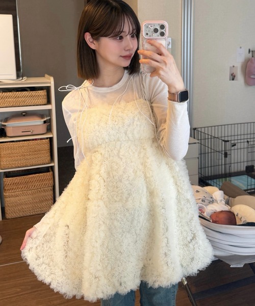 キャミソール フラワーペタルチュールキャミトップスの画像