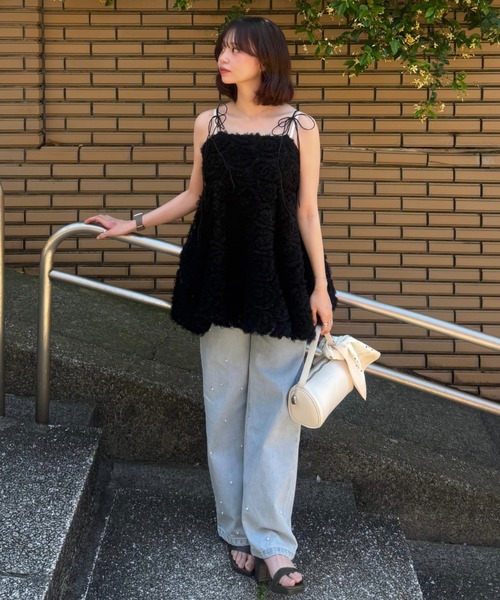 キャミソール フラワーペタルチュールキャミトップスの画像