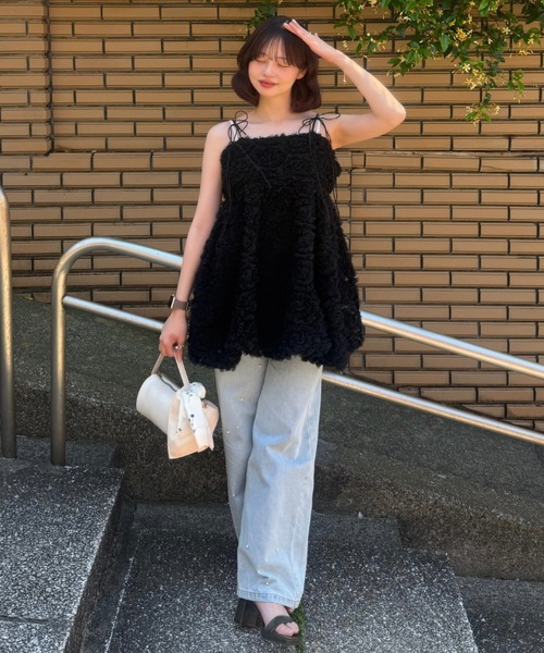 キャミソール フラワーペタルチュールキャミトップスの画像