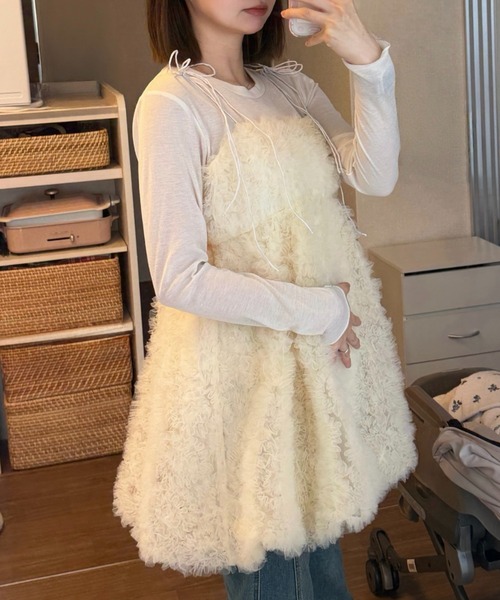 キャミソール フラワーペタルチュールキャミトップスの画像