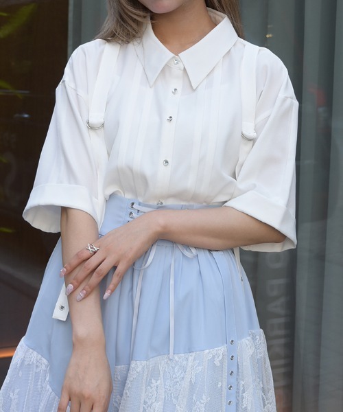 axes femme（アクシーズ ファム） ブラウス シャツ 半袖 タブデザイン