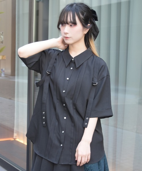 axes femme（アクシーズ ファム） ブラウス シャツ 半袖 タブデザイン