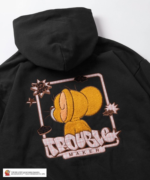 【PELLE PELLE】ペレペレ フルジップ 刺繍 パーカー 2XL相当 茶 パーカー 裏起毛 「72」「TOM＆JERRY/トムとジェリー」サガラ刺繍