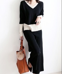 セットアップ バイカラーセットアップ ニットトップス/パンツ