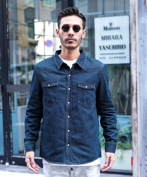 デニムシャツ JIGGYS SHOP シャツ レギュラーカラー ウエスタン 長袖デニム
