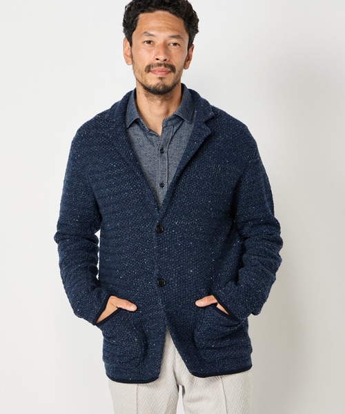 美品　メンズビギ　鹿の子　ニットテーラード　ストレッチ　アンコンジャケット　M MEN'S BIGI - 美品 メンズビギ 鹿の子 ニットテーラード